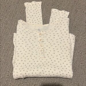 Brandy Melville Cream Henley too with Blue Flowers